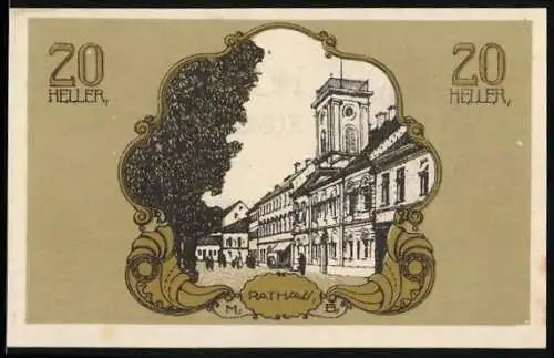 Notgeld Bad Hall 1920, 20 Heller, Rathaus-Motiv, Wappen und Unterschriften