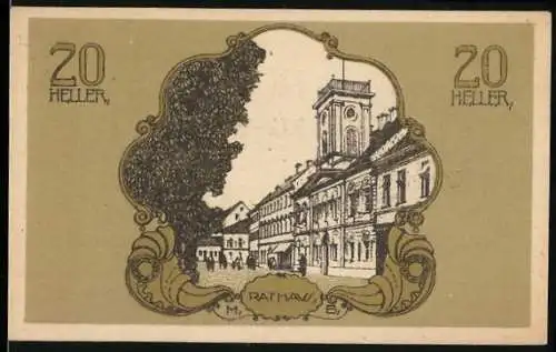 Notgeld Bad Hall 1920, 20 Heller, Rathaus mit Wappen und Unterschriften