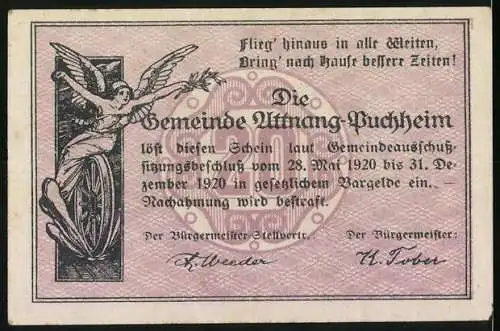 Notgeld Attnang-Puchheim 1920, 20 Heller, Gebäude und Engel mit Flügelrad