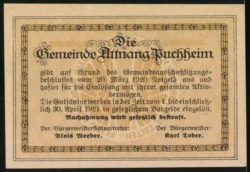 Notgeld Attnang-Puchheim 1920, 10 Heller, Stadtansichten und dekorative Rahmen