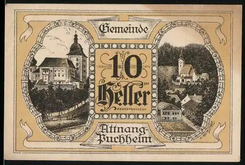 Notgeld Attnang-Puchheim 1920, 10 Heller, Stadtansichten und dekorative Umrandung