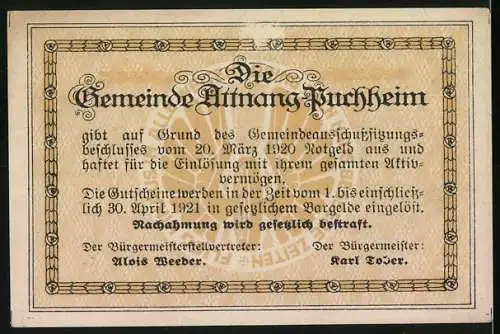 Notgeld Attnang-Puchheim 1920, 10 Heller, Stadtansichten und dekorative Umrandung