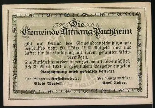 Notgeld Attnang-Puchheim 1920, 20 Heller, Stadtansichten und Verzierung