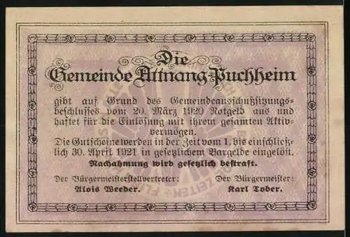 Notgeld Attnang-Puchheim 1920, 50 Heller, Stadtansichten und Gebäudeillustrationen