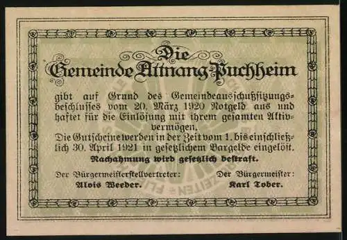 Notgeld Attnang-Puchheim 1920, 20 Heller, Ansichten von Gebäuden und Landschaft