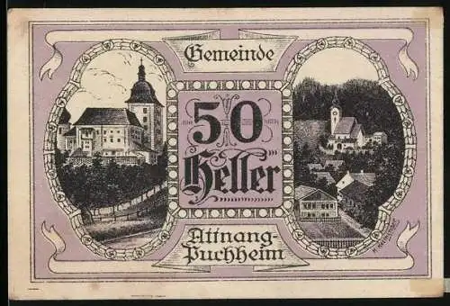 Notgeld Attnang-Puchheim 1920, 50 Heller, Landschaftsansichten und Gebäudemotive