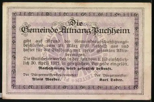 Notgeld Attnang-Puchheim 1920, 50 Heller, Landschaftsansichten und Gebäudemotive