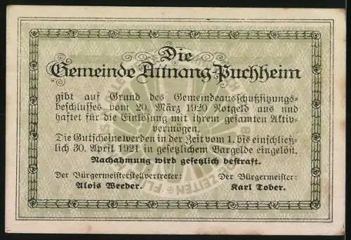 Notgeld Attnang-Puchheim 1920, 20 Heller, Stadtansichten und dekorativer Rahmen