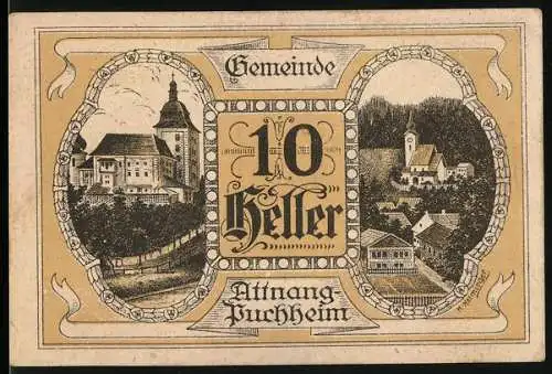 Notgeld Attnang-Puchheim 1920, 10 Heller, Ansichten von Gebäuden und Landschaften