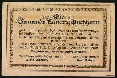 Notgeld Attnang-Puchheim 1920, 10 Heller, Ansichten von Gebäuden und Landschaften