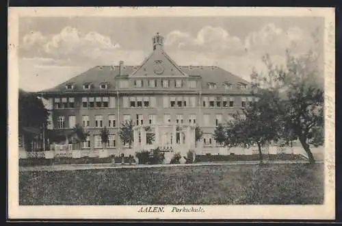 AK Aalen, Parkschule mit Säulenbau, Frontansicht