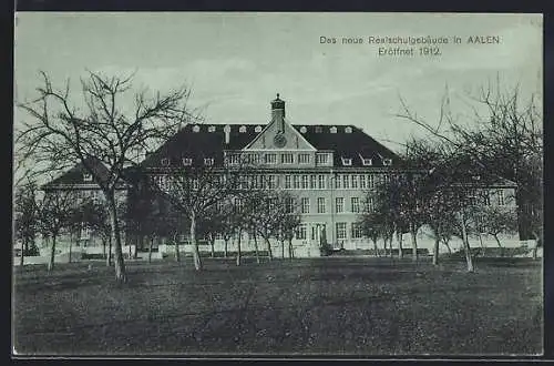 Mondschein-AK Aalen, Das neue Realschulgebäude von 1912