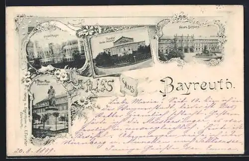 AK Bayreuth, Theater Vorderansicht, Eremitage und Neues Schloss