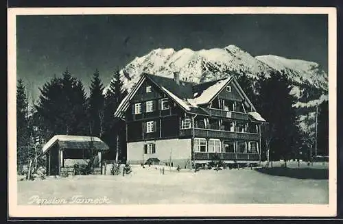 AK Oberstdorf, Ansicht der Pension Tanneck im Winter