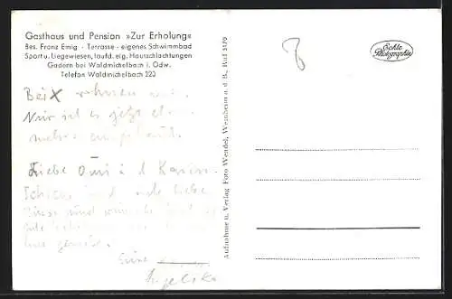 AK Gadern i. Odenwald, Gasthaus und Pension Zur Erholung, Inh. Franz Emig, Schwimmbad