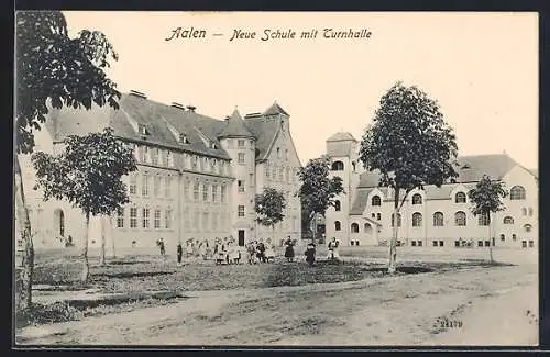 AK Aalen, Neue Schule mit Turnhalle, Strasse, Schüler