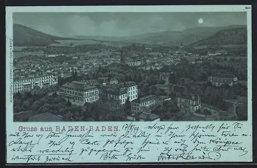 Mondschein-Lithographie Baden-Baden, Blick über die Dächer