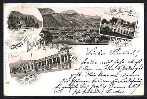 Lithographie Bad Reichenhall, Thumsee, Brunnenkapelle, Colonnade