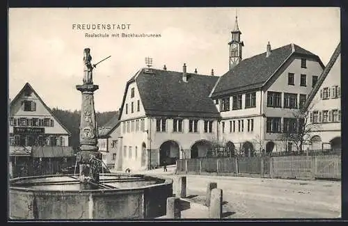 AK Freudenstadt, Realschule mit Backhausbrunnen