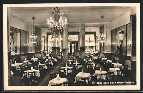 AK Hannover, Cafe Continental, Speisesaal mit Blick nach der Karmarschstrasse