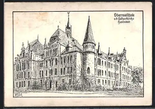 Künstler-AK Hannover, Oberrealschule an der Lutherkirche