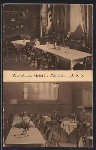 AK Mannheim, Restaurant Weinstuben Grässer, Innenansicht