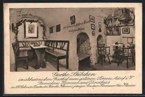 AK Adorf i. V., Gasthaus zum goldnen Löwen, Goethe-Stübchen, Innenansicht