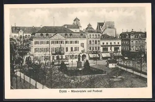 AK Bonn, Münsterplatz und Postamt mit Strassenbahn