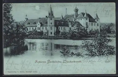 Mondschein-Lithographie Wolfersdorf / Thür., Schloss Fröhliche Wiederkunft