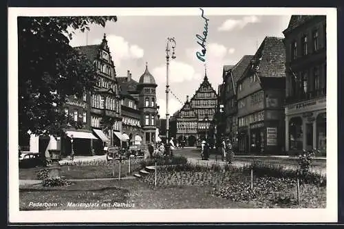 AK Paderborn, Marienplatz mit Rathaus, Commerzbank, Spedition