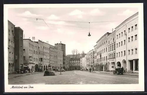 AK Mühldorf am Inn, Strassenpartie mit Geschäften