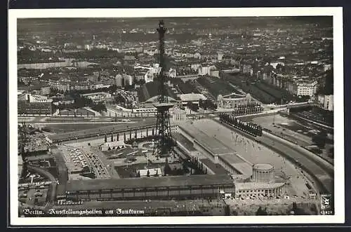 AK Berlin, Ausstellung Gebt mir vier Jahre Zeit 1937, Austellungshallen am Funkturm aus der Vogelschau