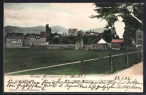 AK Saalfeld / Saale, Blick nach der Sorbenburg und den Gartenkuppen