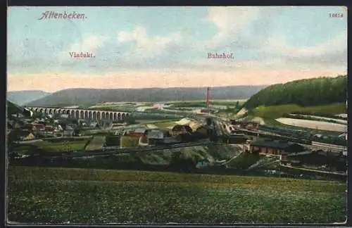 AK Altenbeken, Viadukt mit Bahnhof