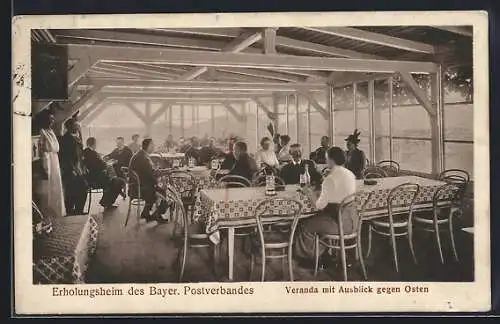 AK Brannenburg, Erholungsheim des Bayer. Postverbandes - Veranda mit Ausblick gegen Osten