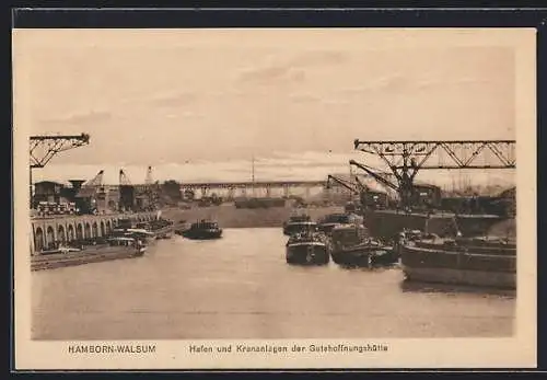 AK Hamborn-Walsum, Hafen und Krananlagen der Gutehoffnungshütte