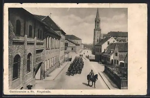 AK Germersheim a. Rh., Ringstrasse mit Soldatenparade