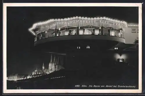 AK Köln, Bastei am Abend bei Dombeleuchtung