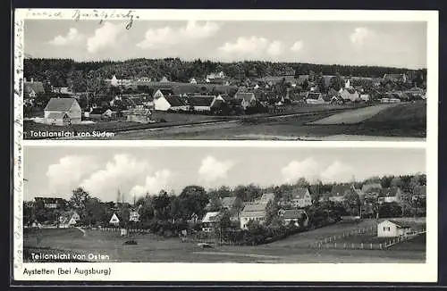 AK Aystetten bei Augsburg, Totalansicht von Süden, Teilansicht von Osten