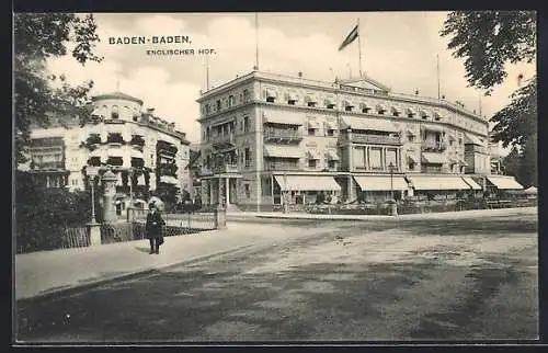 AK Baden-Baden, Hotel Englischer Hof mit Strassenpartie