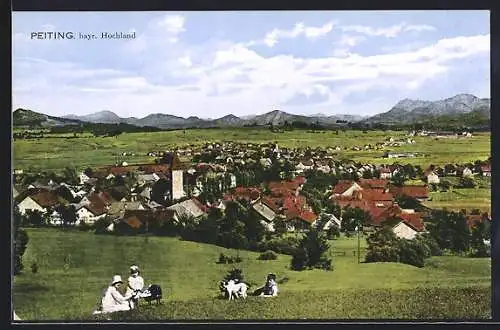 AK Peiting /Bayr. Hochland, Teilansicht mit Ausflüglern