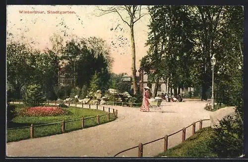 AK Winterthur, Spaziergänger im Stadtgarten