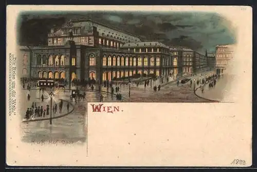 Lithographie Wien, Passanten vor der k. k. Hofoper