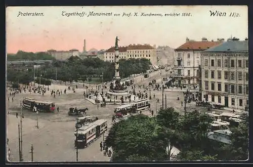 AK Wien, Tegethoff-Monument am Praterstern mit Strassenbahnen
