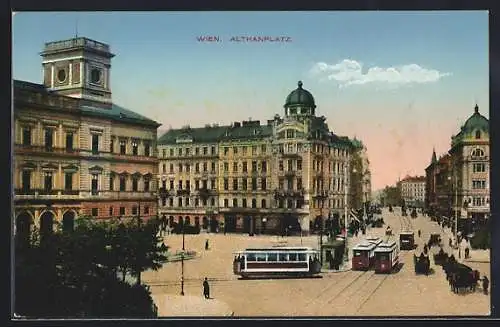 AK Wien IX, Althanplatz mit Franz-Josefs-Bahnhof, Strassenbahn