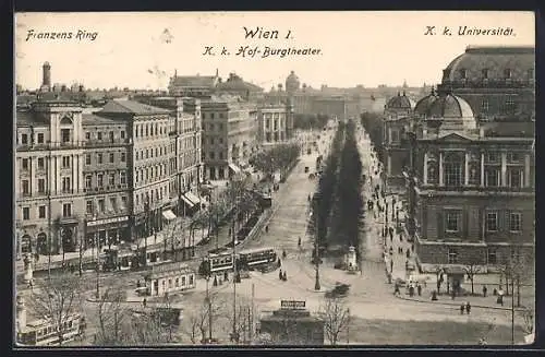AK Wien, Franzensring mit Strassenbahn aus der Vogelschau