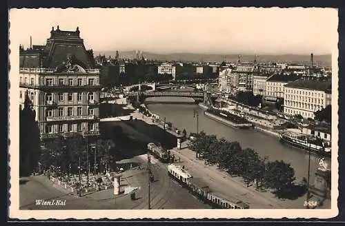 AK Wien, Kai, Ortsansicht mit Strassenbahn