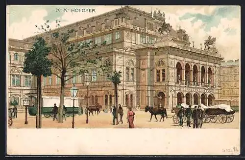 Lithographie Wien, Hofoper, Pferdekutsche