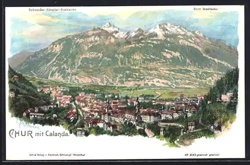 Künstler-Lithographie C. Steinmann: Chur, Panorama mit Calanda