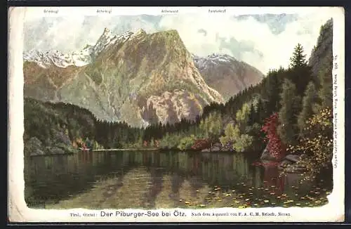 Künstler-Lithographie F.A.C.M. Reisch: Ötz, Panorama vom Piburger-See